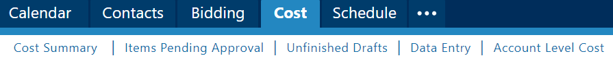 Image of the Cost Quick Links Menu