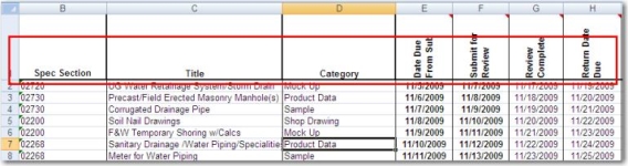 Header row in Submittal Register import file