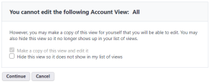 Cannot edit the Account View Warning