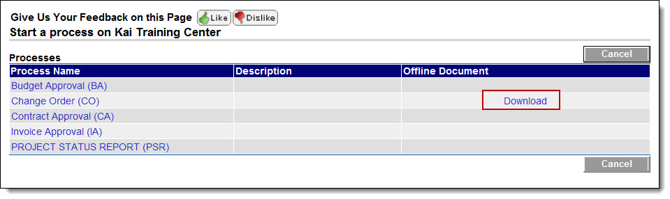 Offline Processes List