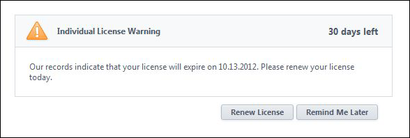 Expired License Warning 30 days