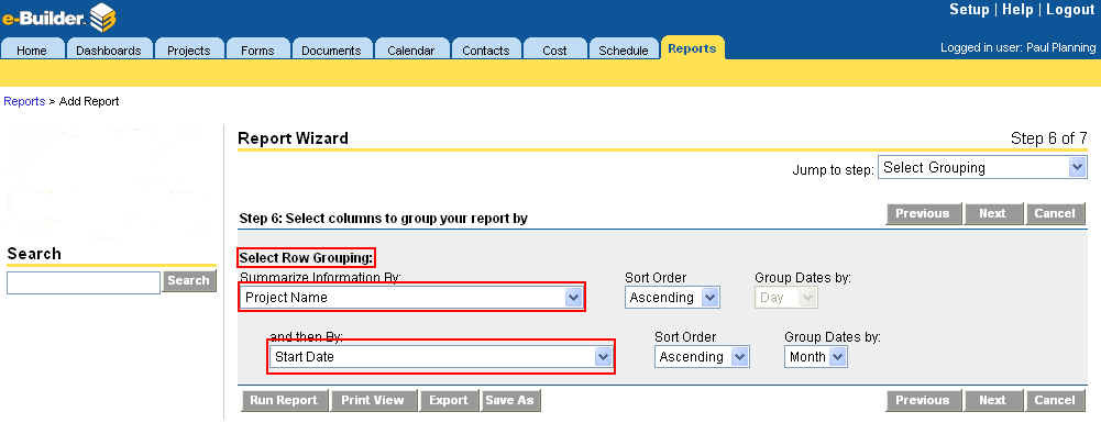 Reports - Report Wizard -Step 6 - Summary report grouping